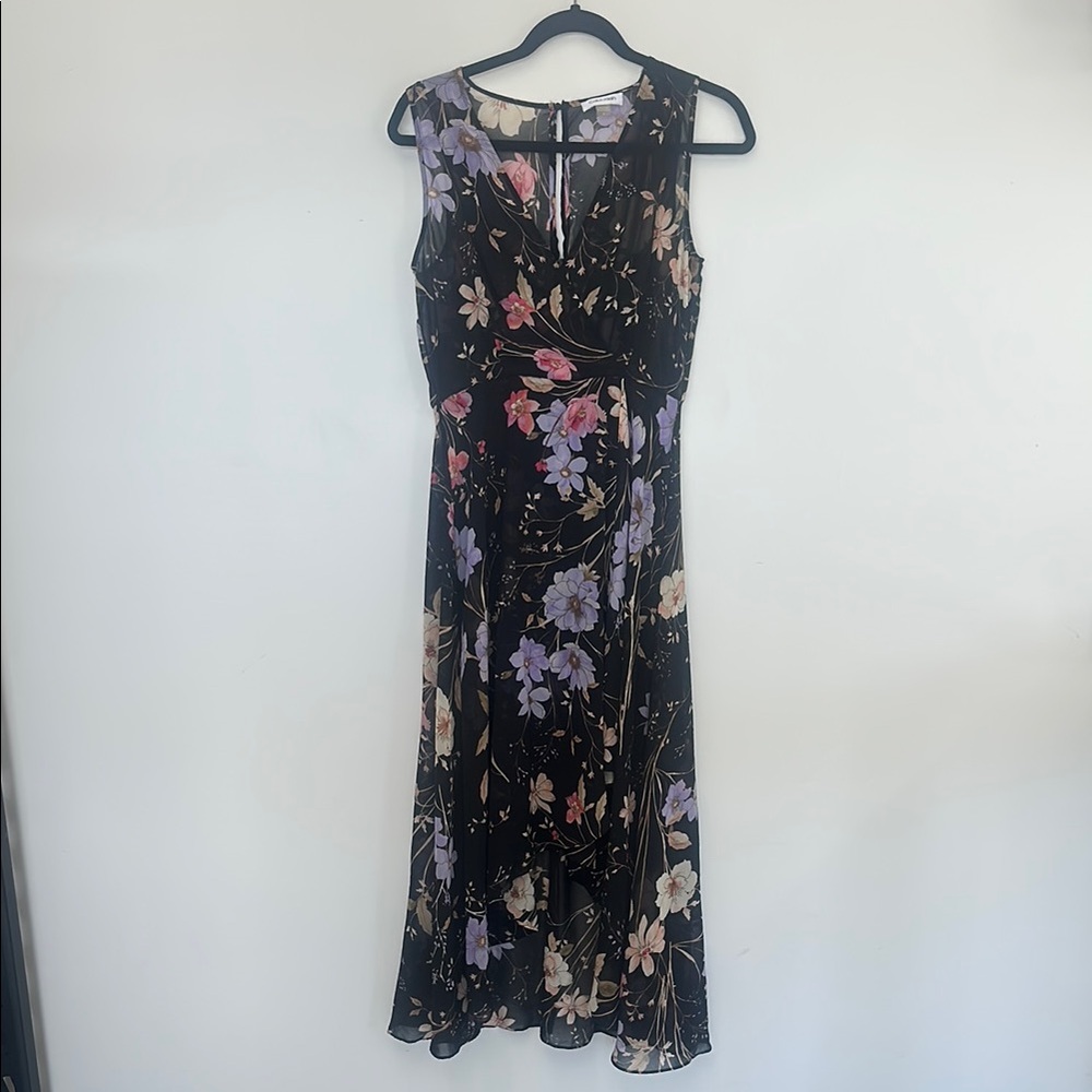 Calvin Klein Floral Sleeveless sheer Black floral Dress 4